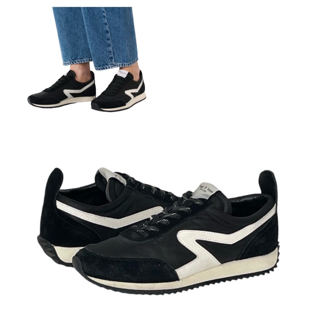 rag & bone Retro Runner Low-Top Sneakers in Black and White Size 7.5